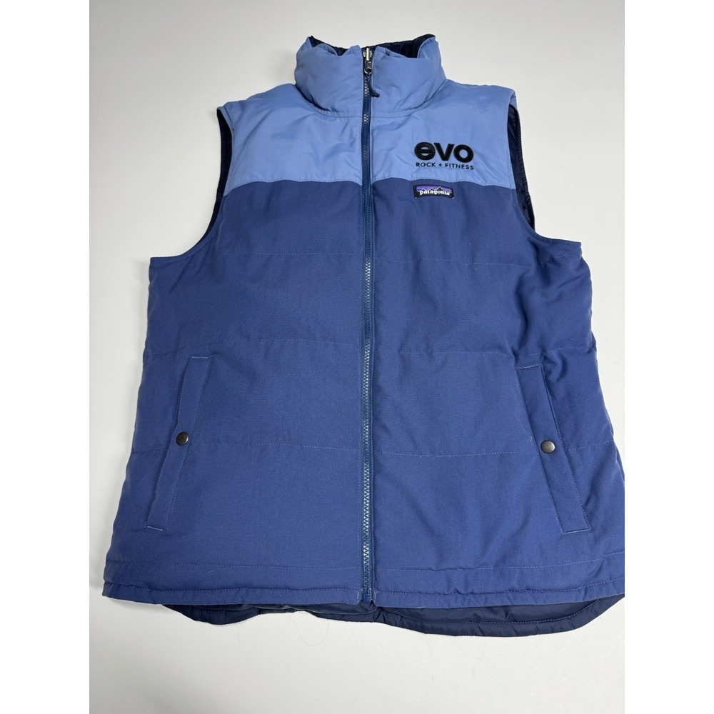 Patagonia Men's M Bivy Vest Blue Duck Down Full Zip Evo Rock + Fitness Logo